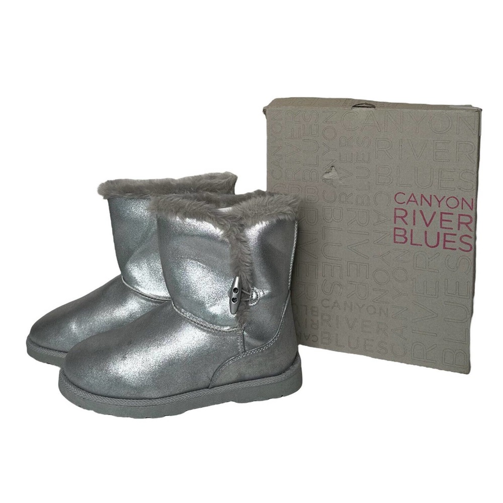 NEW Girls Canyon River Blues Nora Silver Faux Sherpa Fur Lined Winter Boots 4